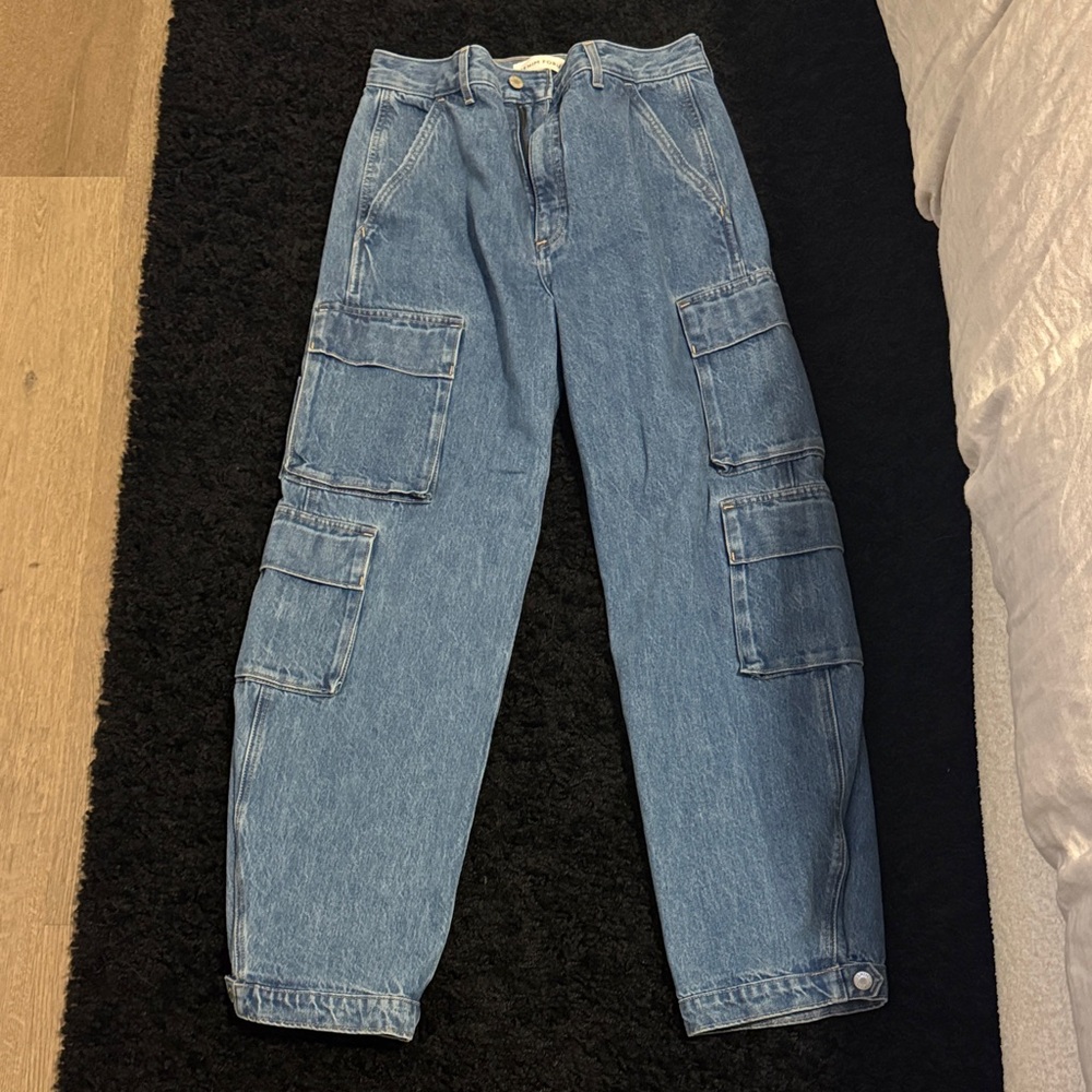Denim Forum High-Rise Light Blue Cargo Jeans